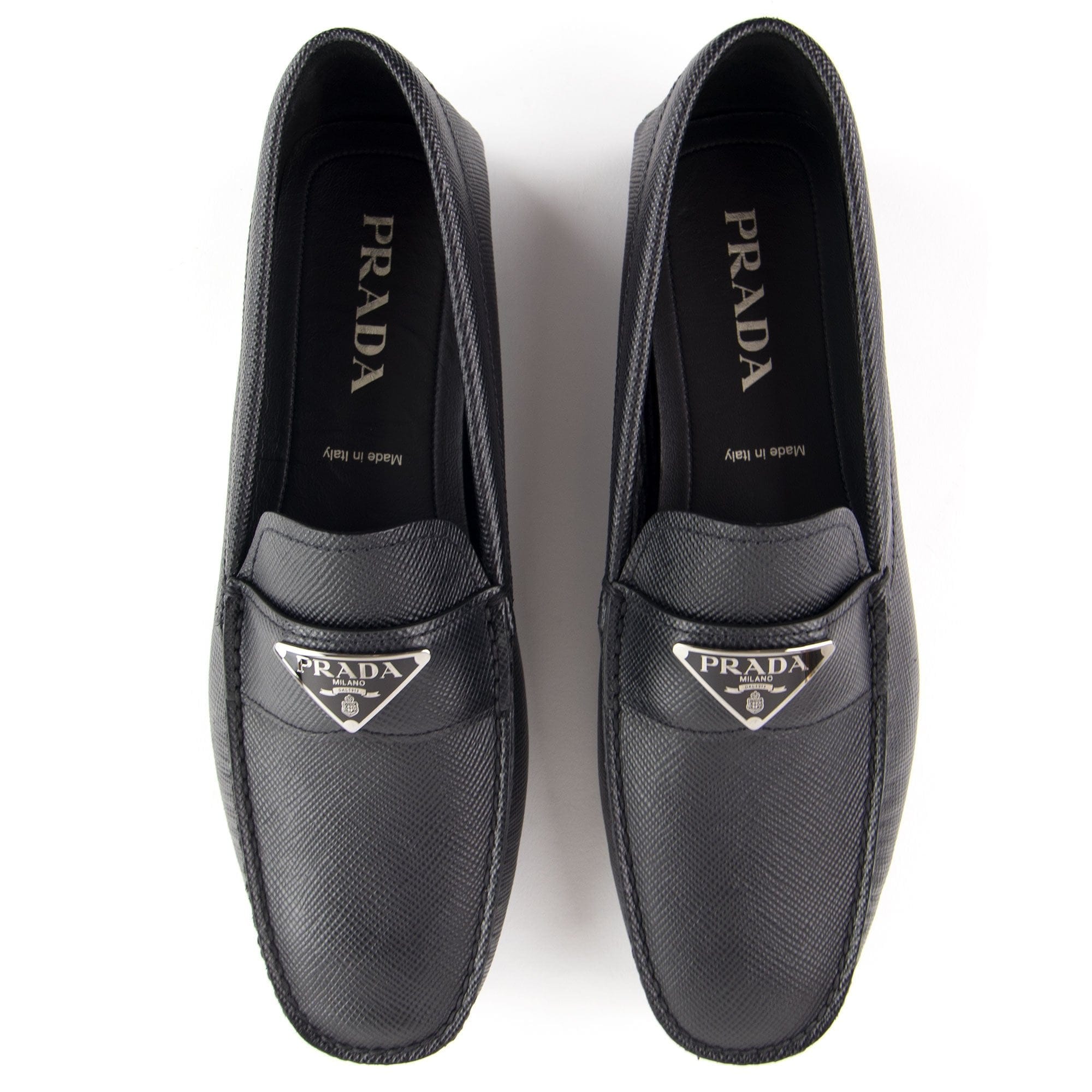 Prada Saffiano Leather Driving Loafers Nero