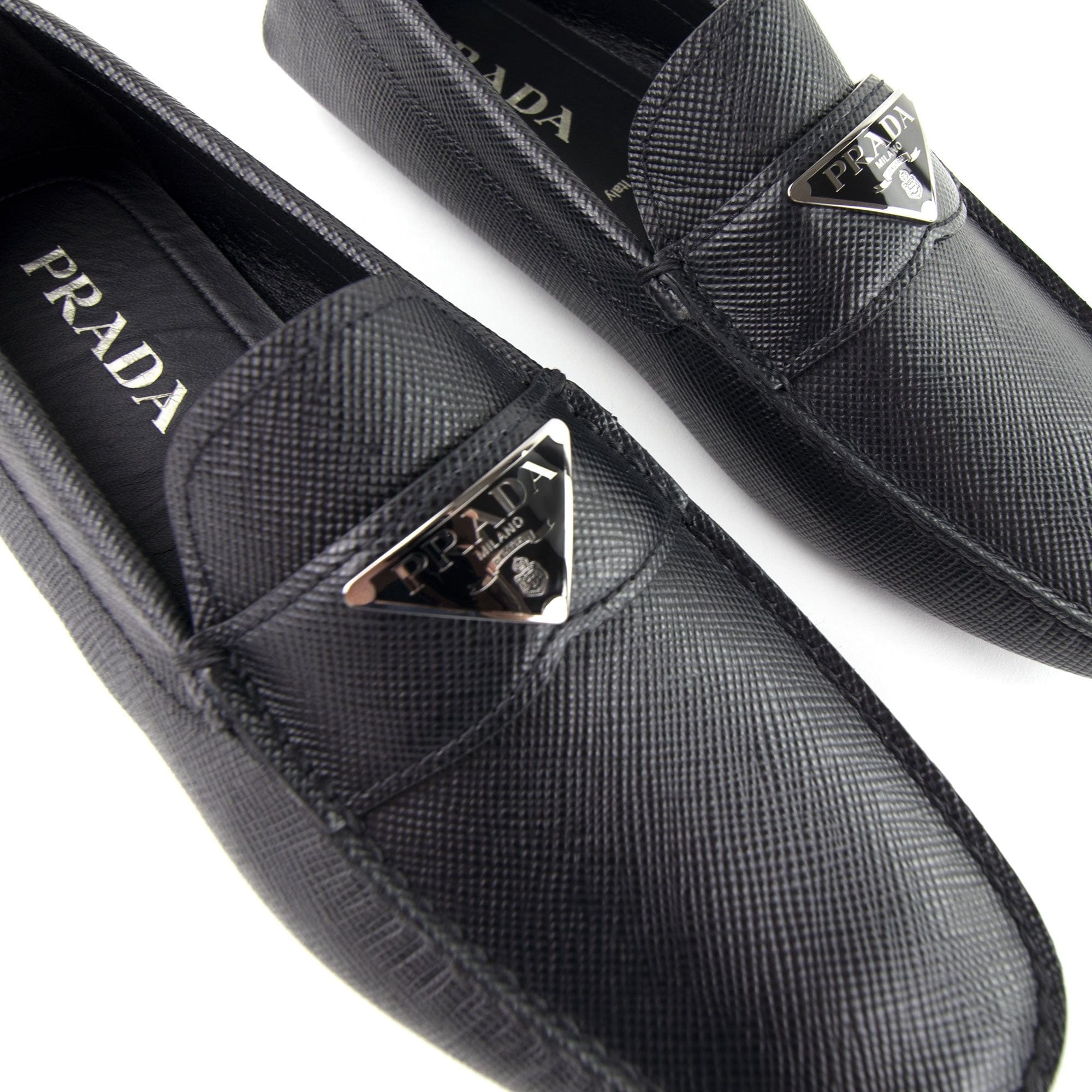 Prada Saffiano Leather Driving Loafers Nero