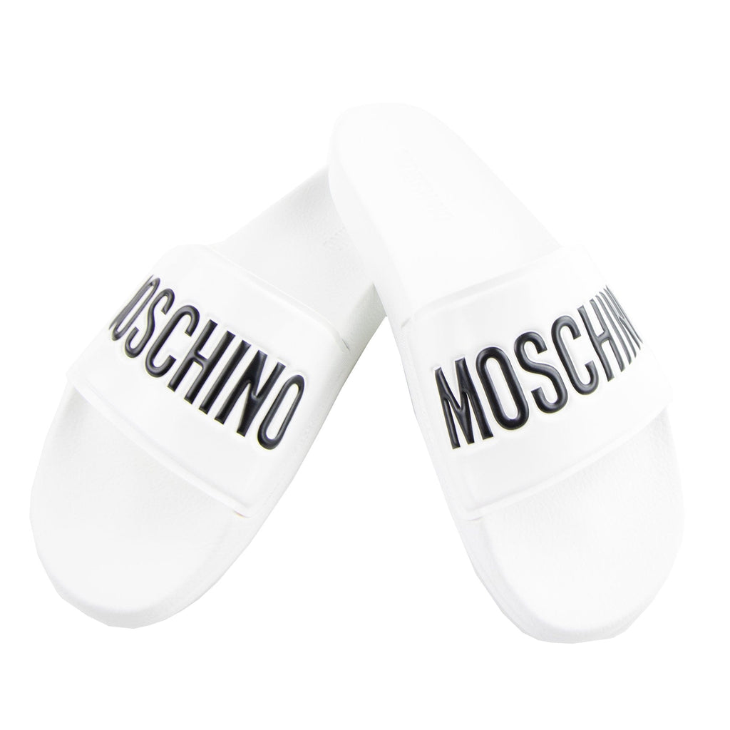 Moschino Couture Pool Slides With Logo White