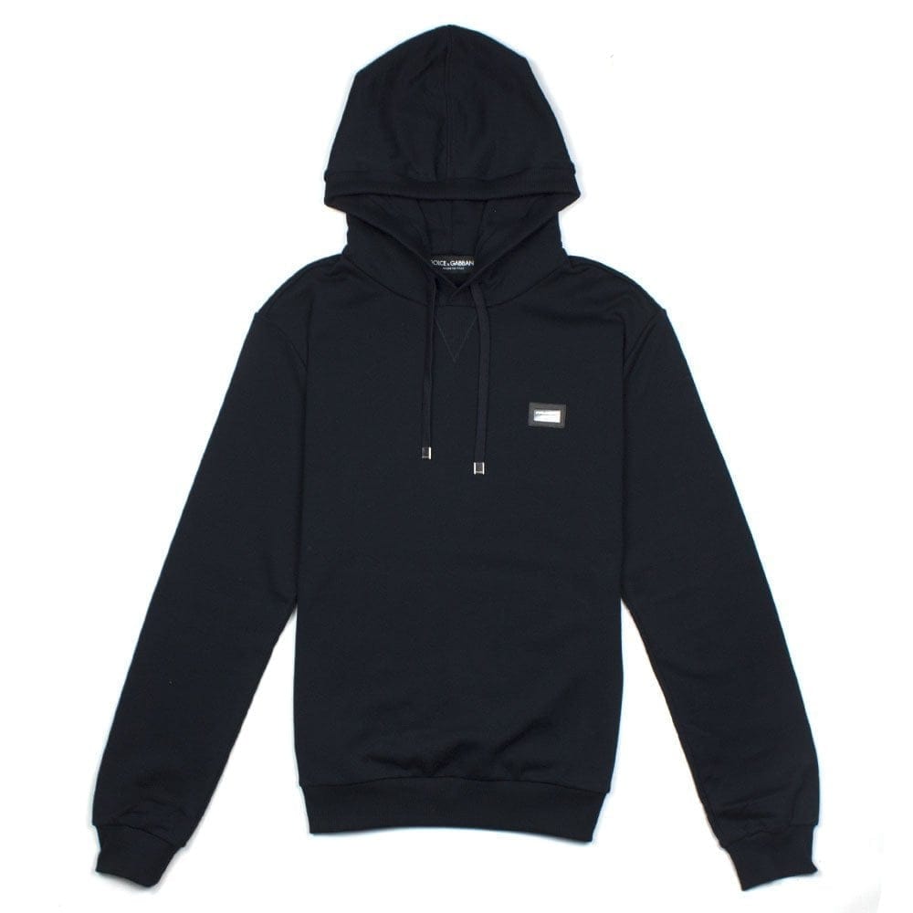 Dolce & Gabbana Metal Logo Patch Hoodie Navy Blue B0665