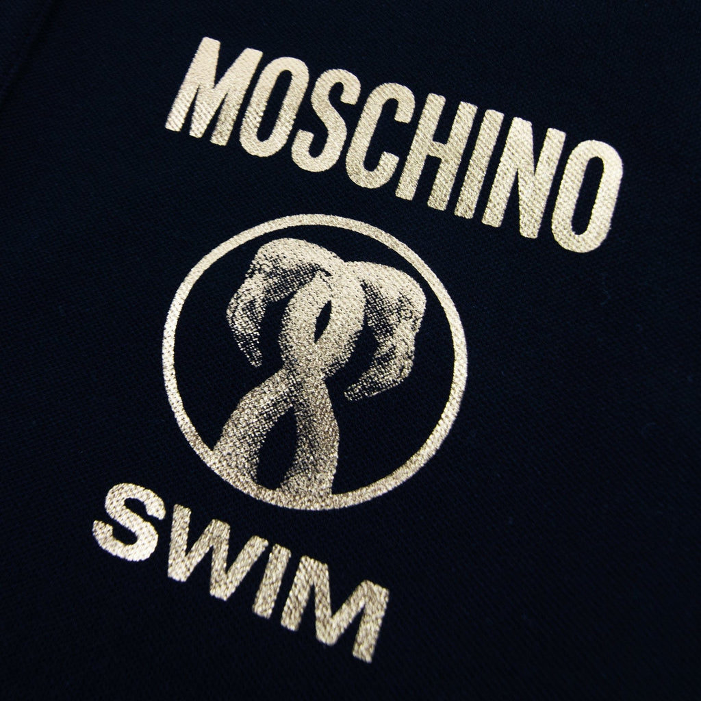 Moschino Swim Flamingo Print Short Sleeve Polo Shirt Black 0555