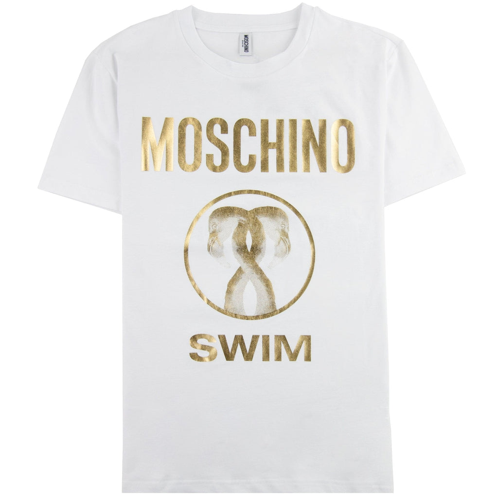 Moschino Swim Flamingo Print Stretch Jersey T-shirt White 0001