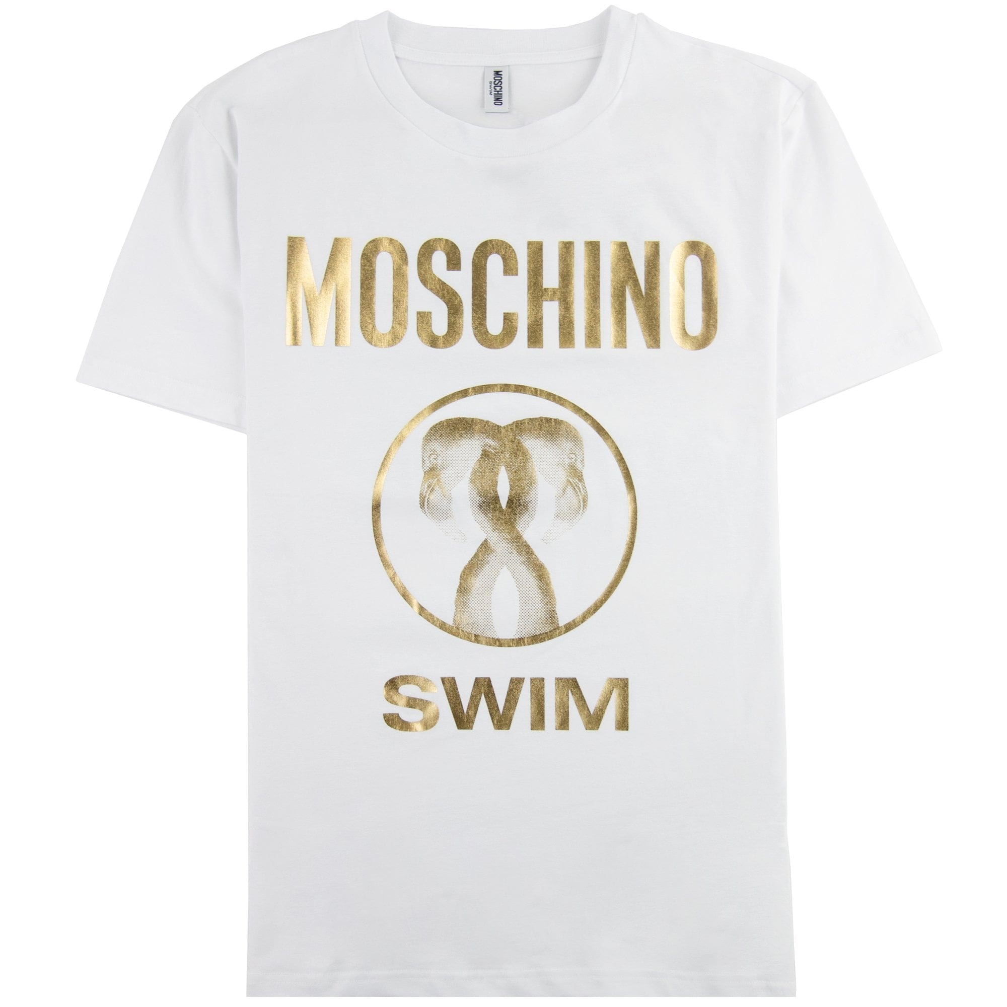 Moschino Swim Flamingo Print Stretch Jersey T-shirt White 0001