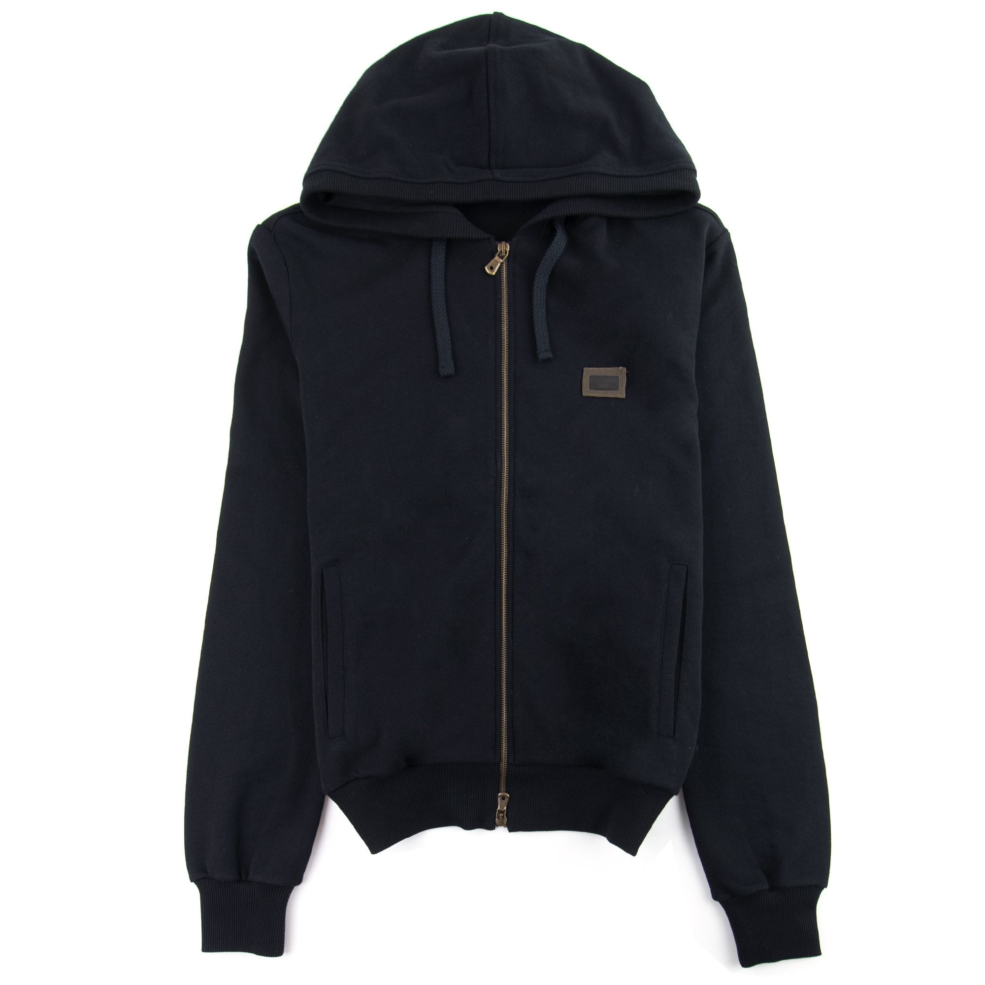 Dolce&Gabbana Gold Metal Logo Patch Zip Up Hoody Black