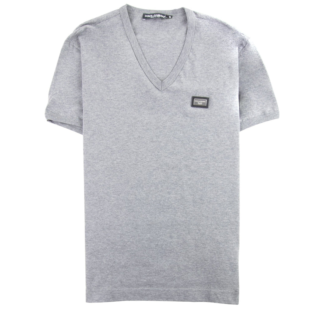 Dolce&Gabbana Metal Logo V Neck T-shirt Grey S8291