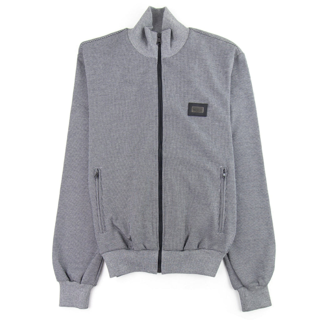 Dolce & Gabbana Metal Logo Zip Up Funnel Neck Jacket Grey Marl S8030