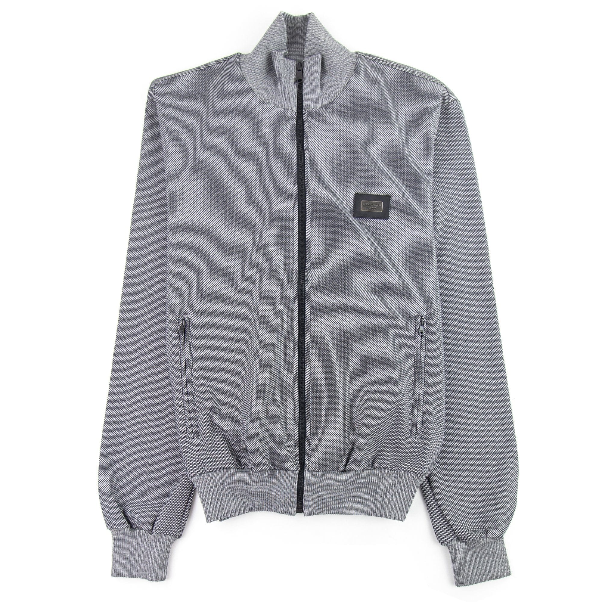 Dolce & Gabbana Metal Logo Zip Up Funnel Neck Jacket Grey Marl S8030