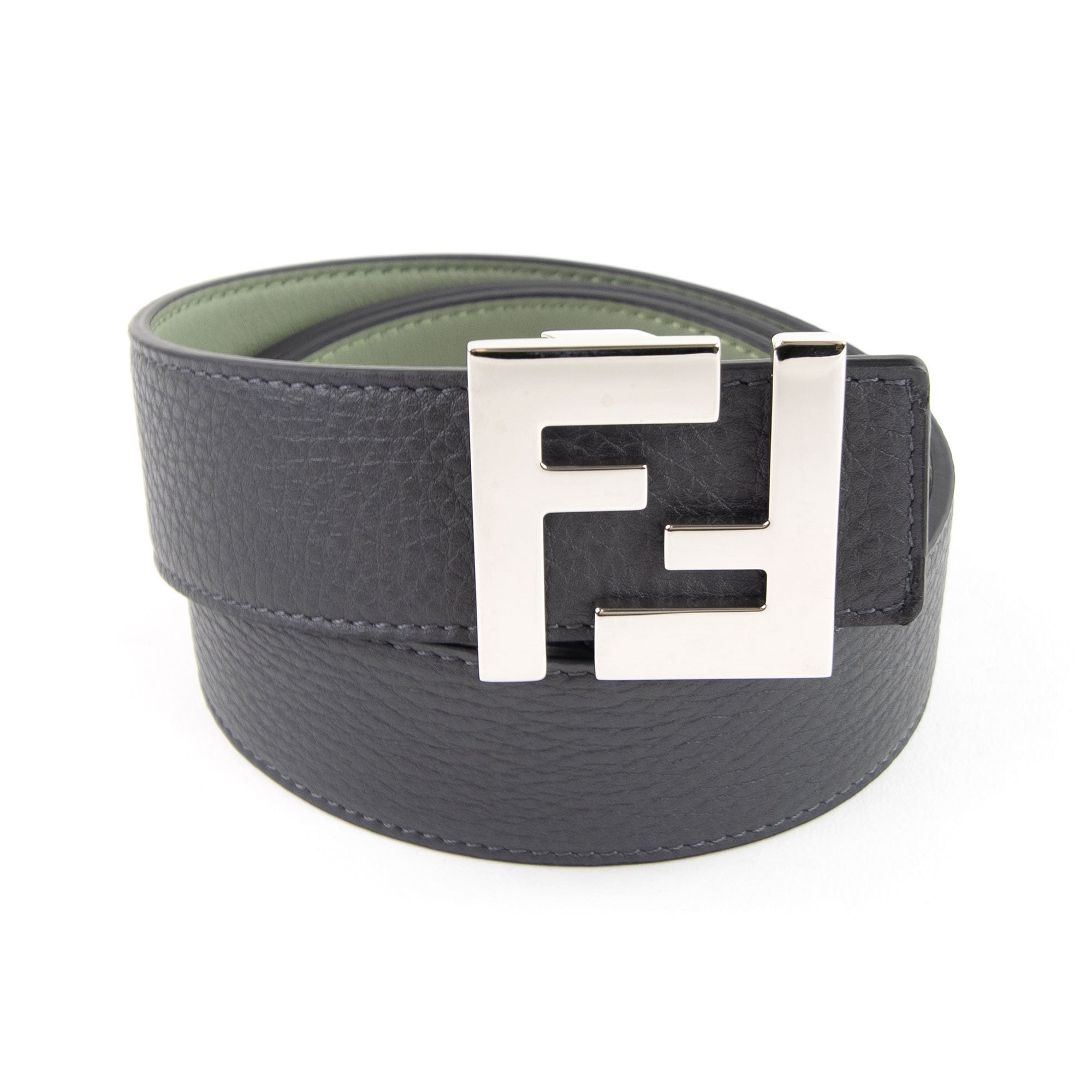 Fendi FF Leather Belt Grey/Green