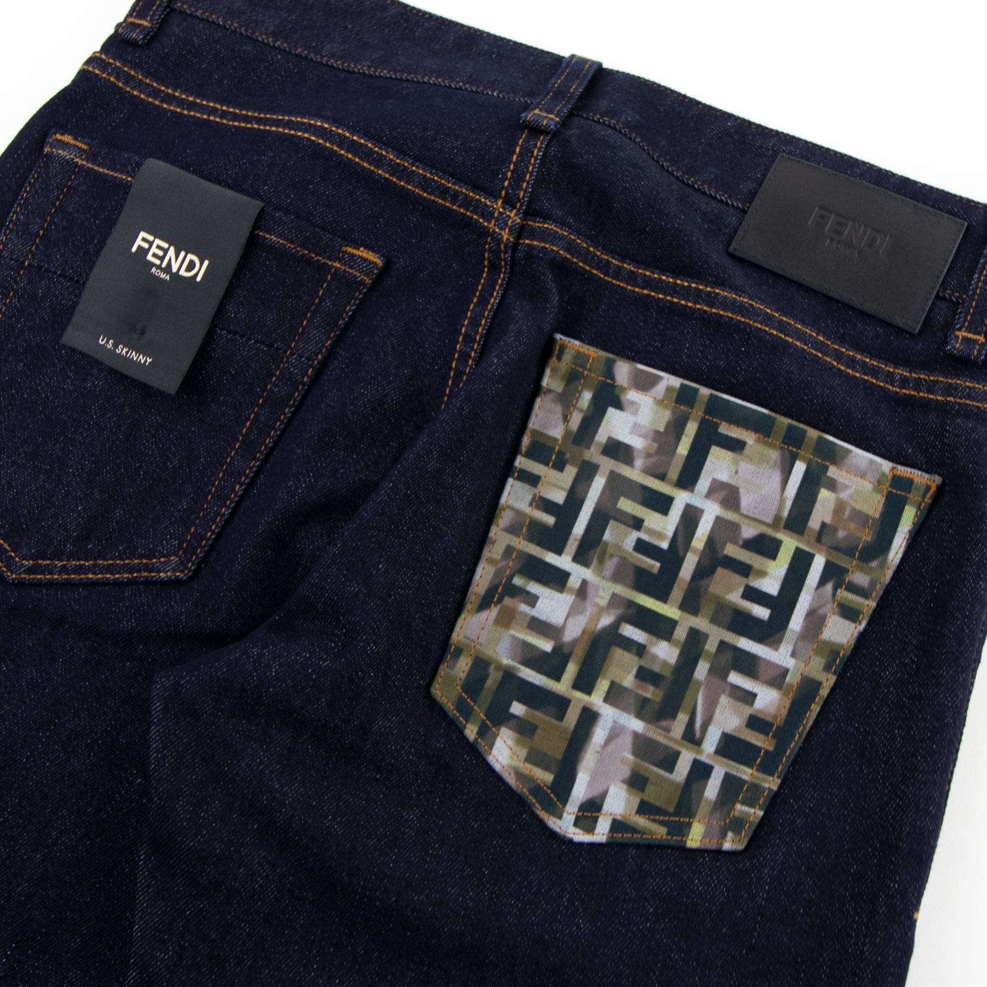 Fendi Camouflage Pocket U.S. Skinny Jeans Dark Blue