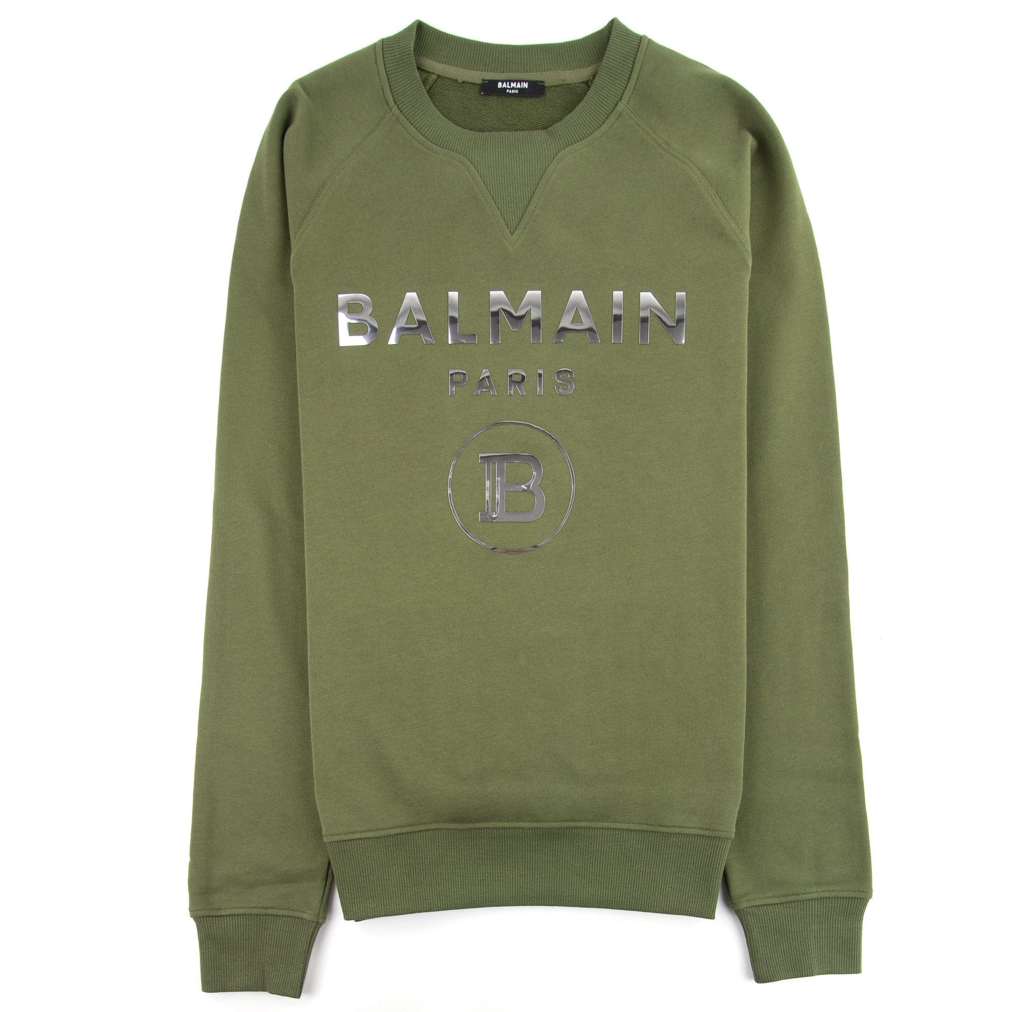 Balmain Silver Logo Cotton Sweatshirt Khaki