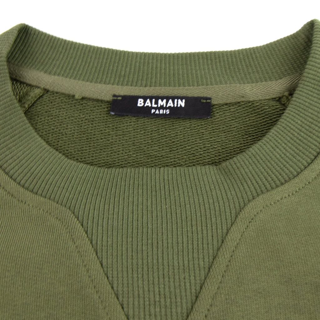 Balmain Silver Logo Cotton Sweatshirt Khaki