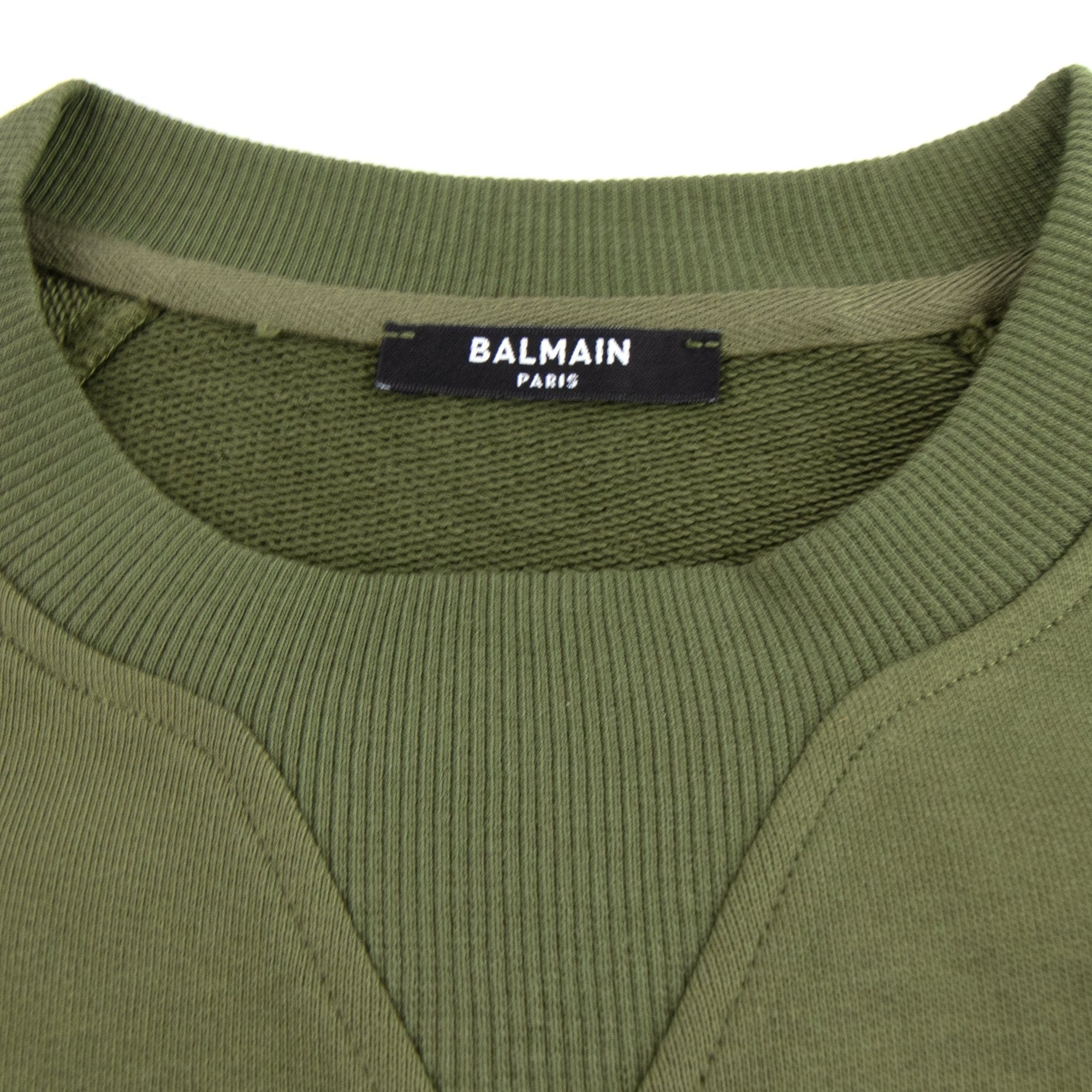 Balmain Silver Logo Cotton Sweatshirt Khaki
