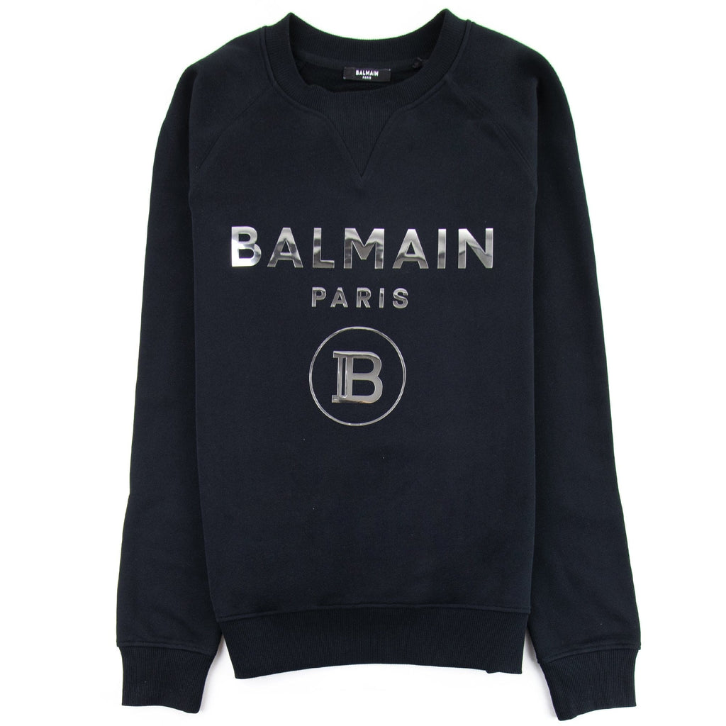 Balmain Silver Logo Cotton Sweatshirt Black