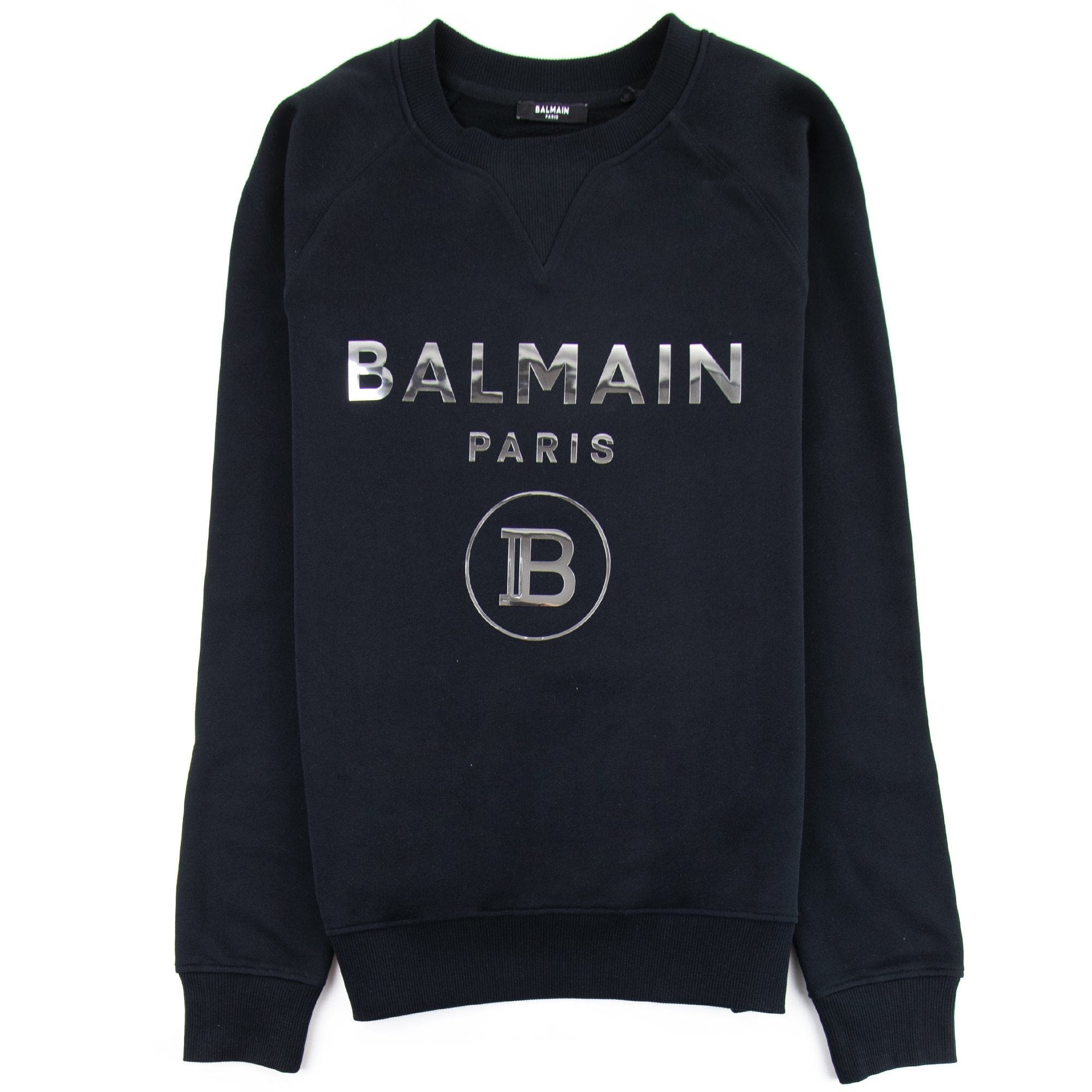 Balmain Silver Logo Cotton Sweatshirt Black