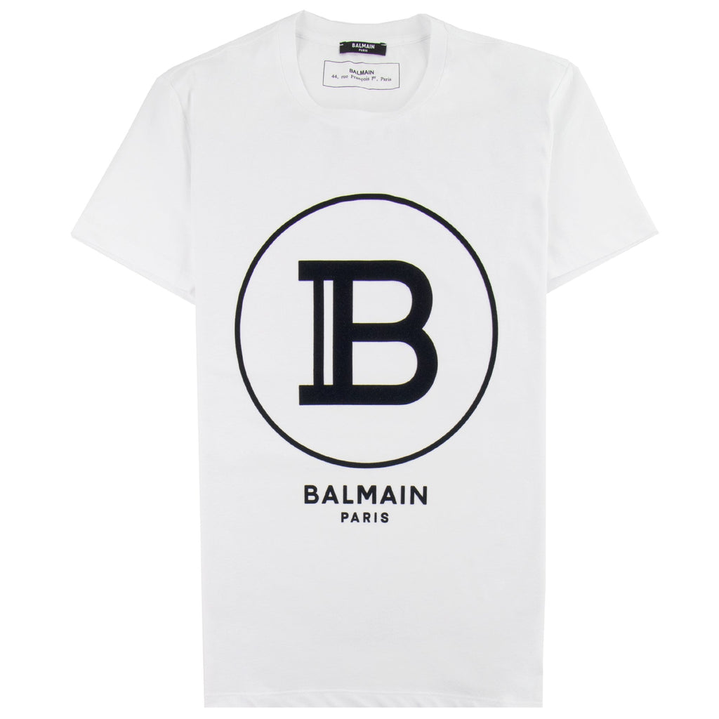 Balmain Printed Balmain Paris Logo T Shirt White