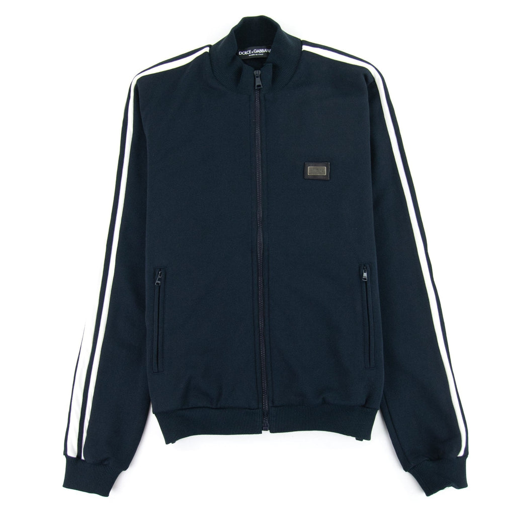 Dolce & Gabbana Metal Logo Zip Up Funnel Neck Jacket Navy S9001