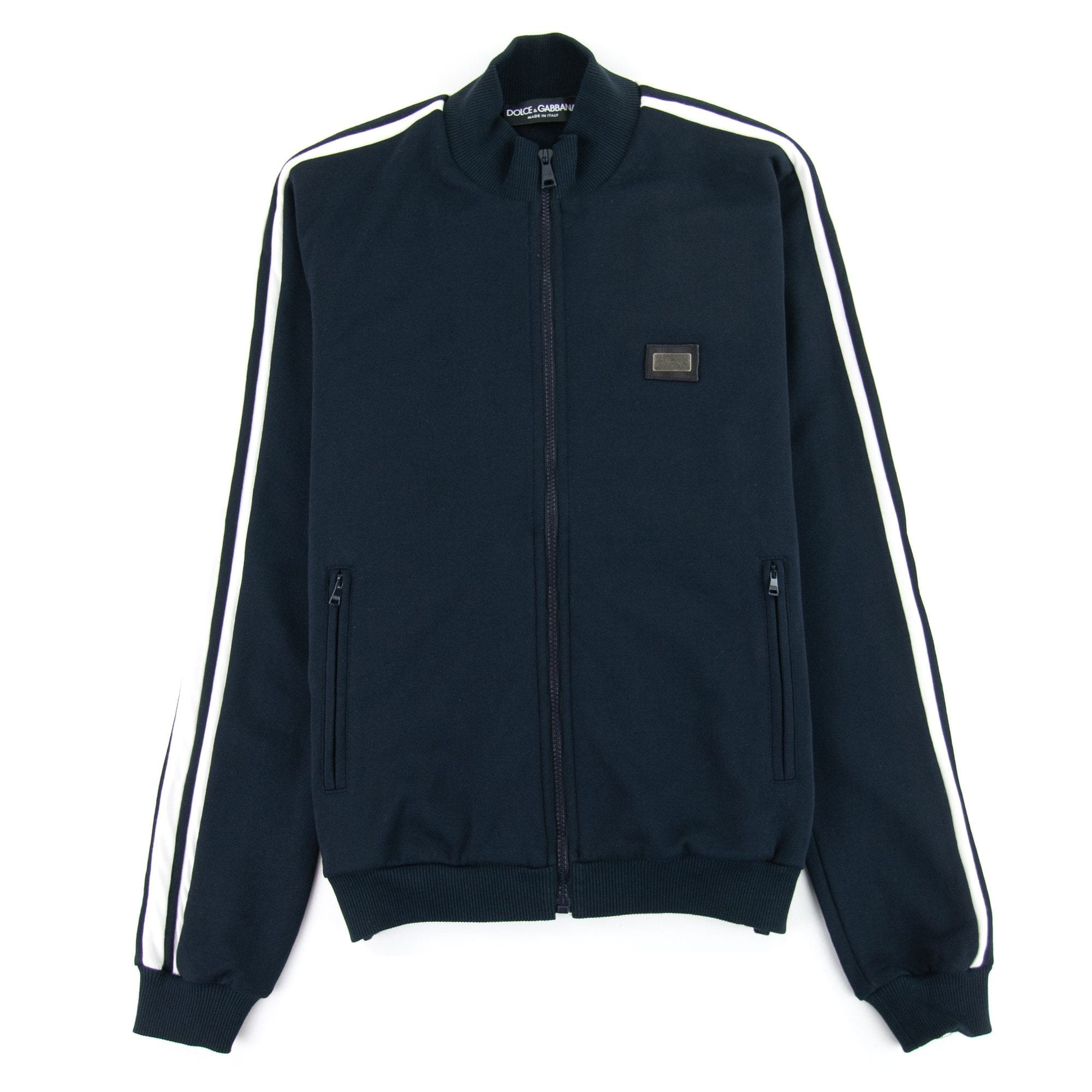Dolce & Gabbana Metal Logo Zip Up Funnel Neck Jacket Navy S9001
