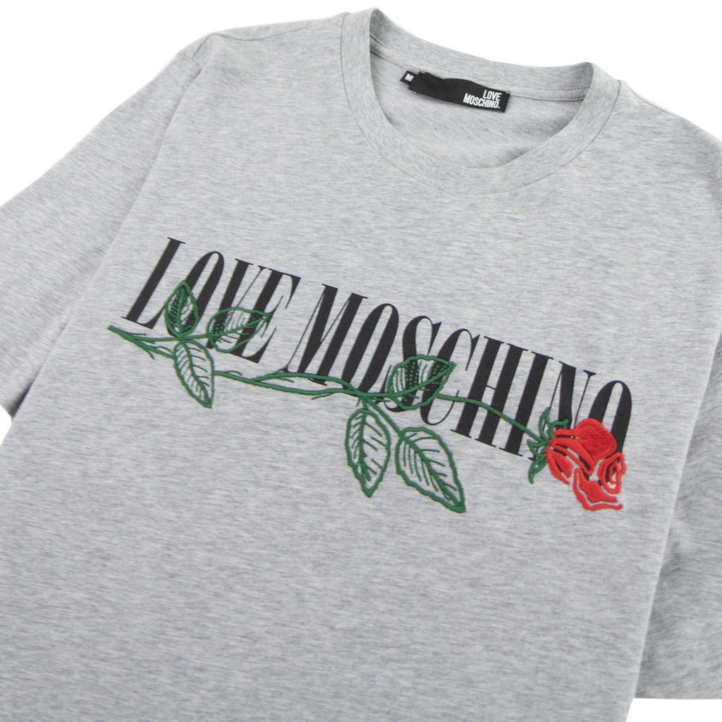 Love Moschino Rose Logo T-shirt Grey