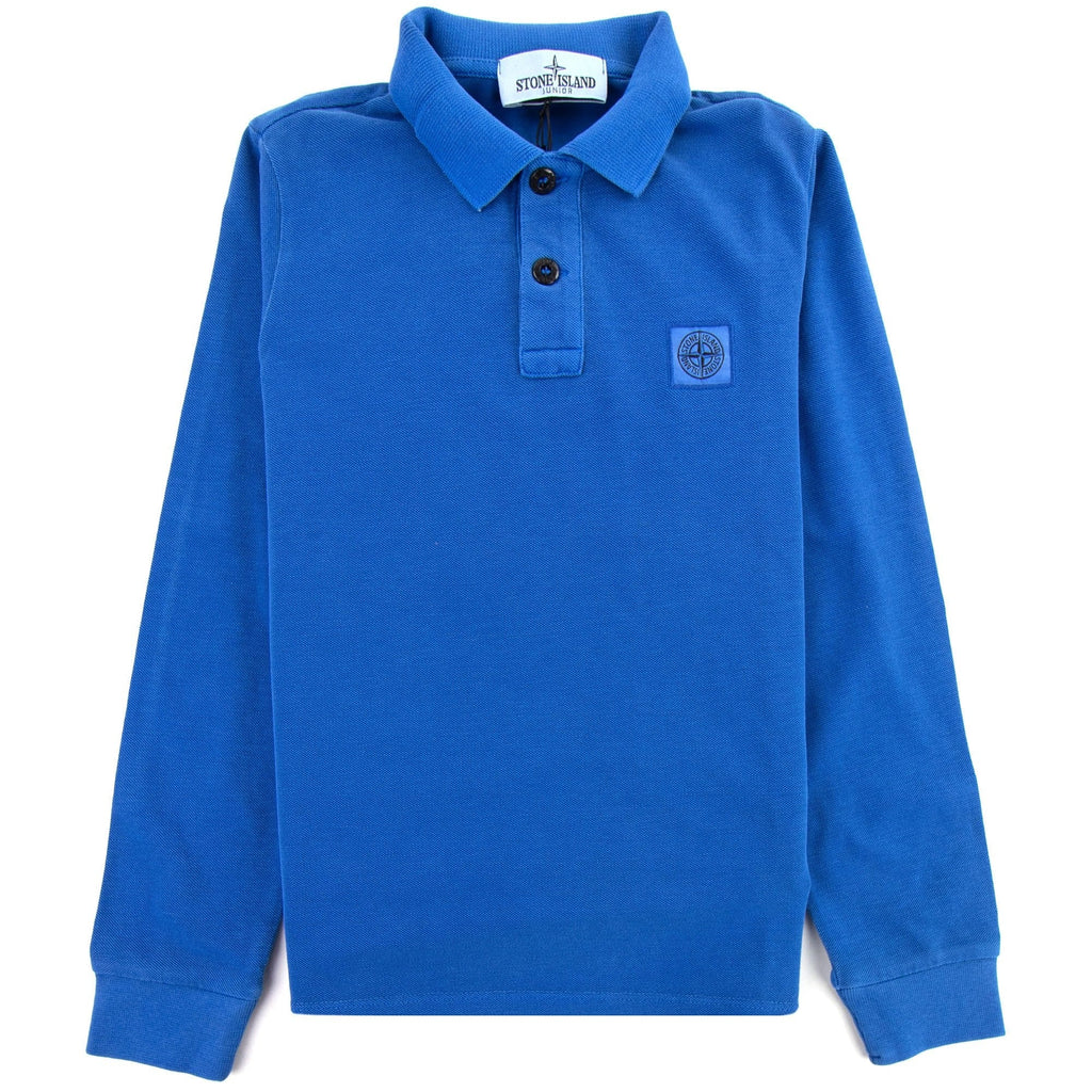 Stone Island Junior 20849 Long Sleeve Garment Dyed Polo Blue V0022