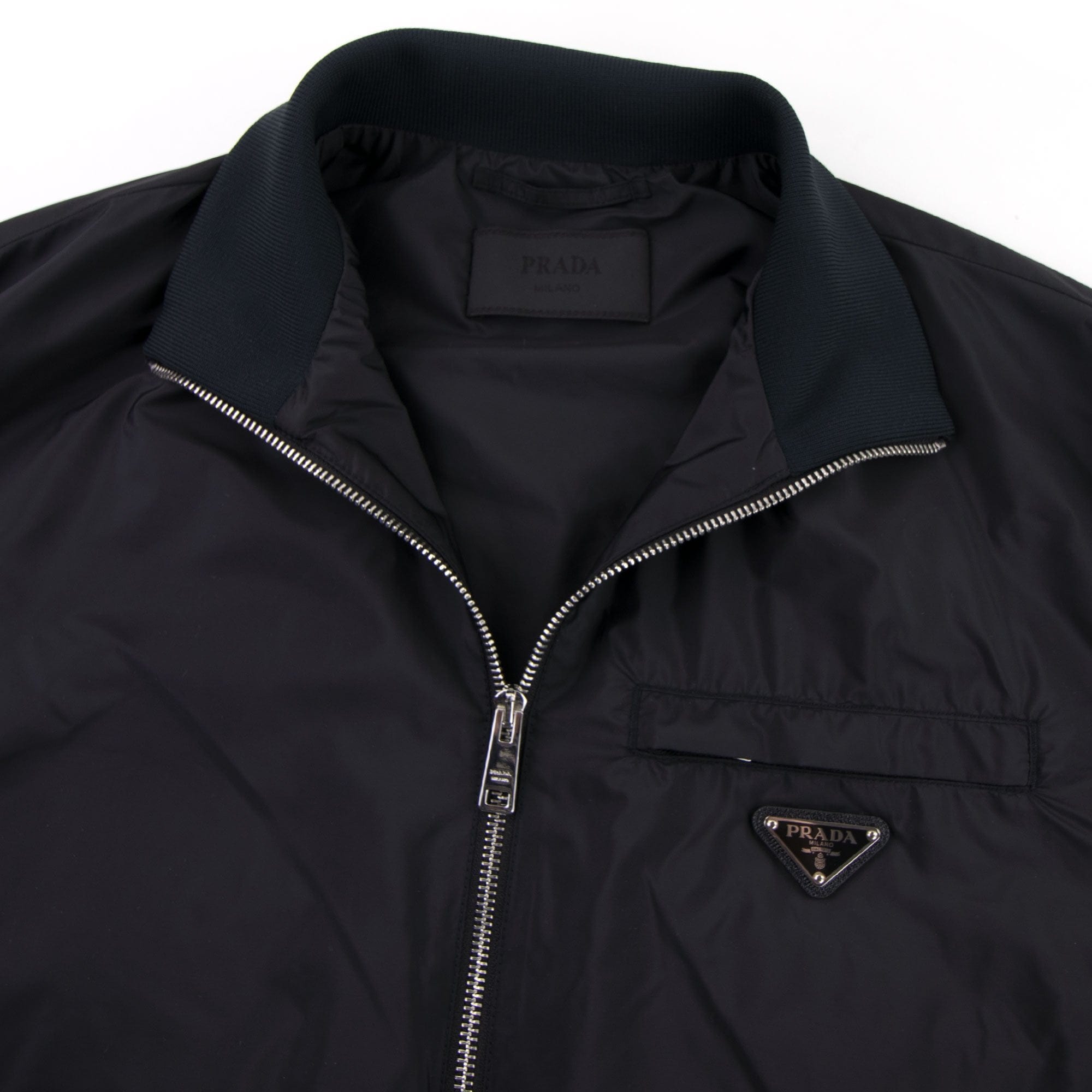 Prada Nylon Gabardine Blouson Chest Logo Jacket Nero