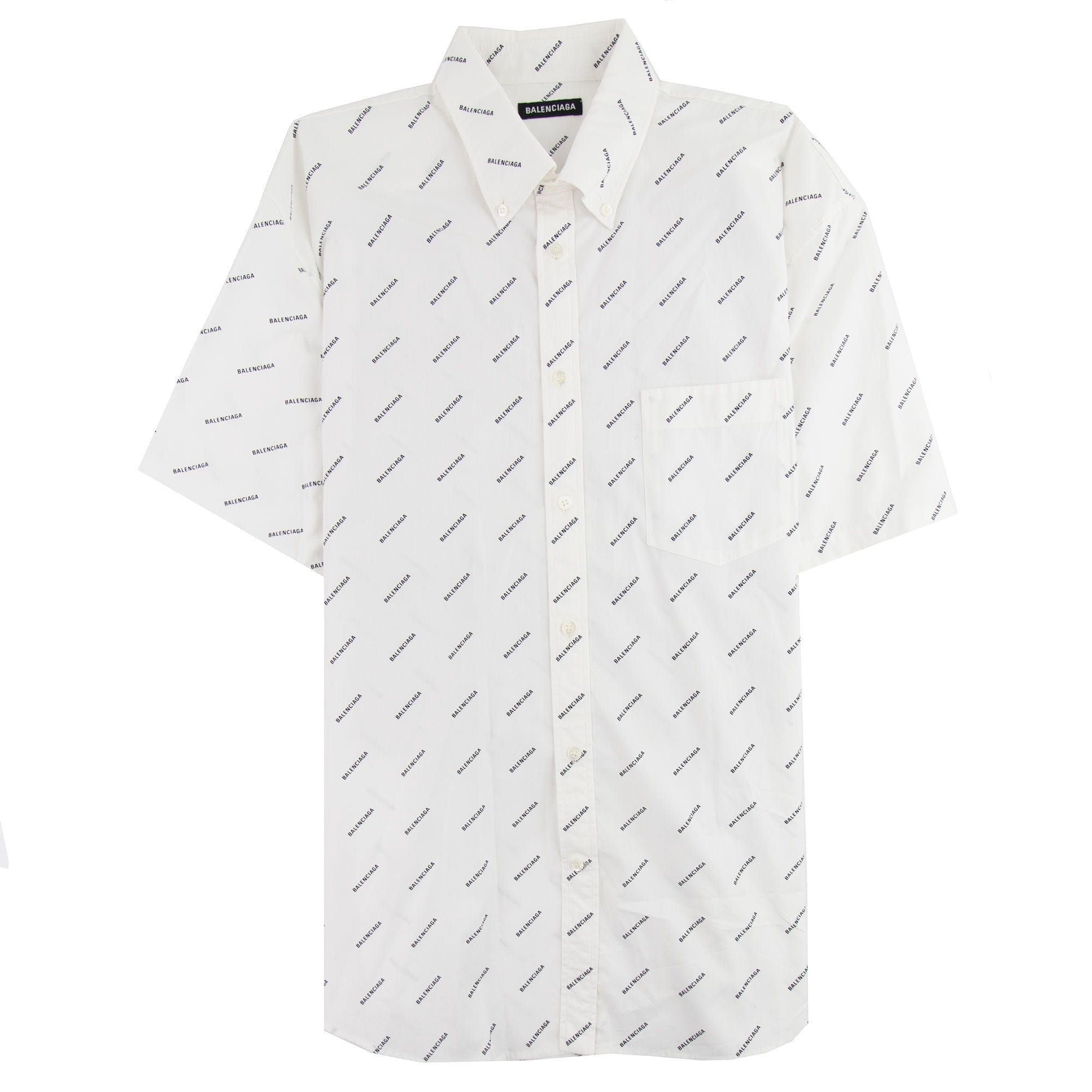 Balenciaga All Over Logo Short Sleeve Shirt White