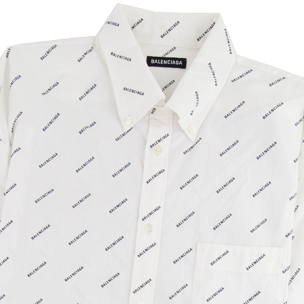 Balenciaga All Over Logo Short Sleeve Shirt White