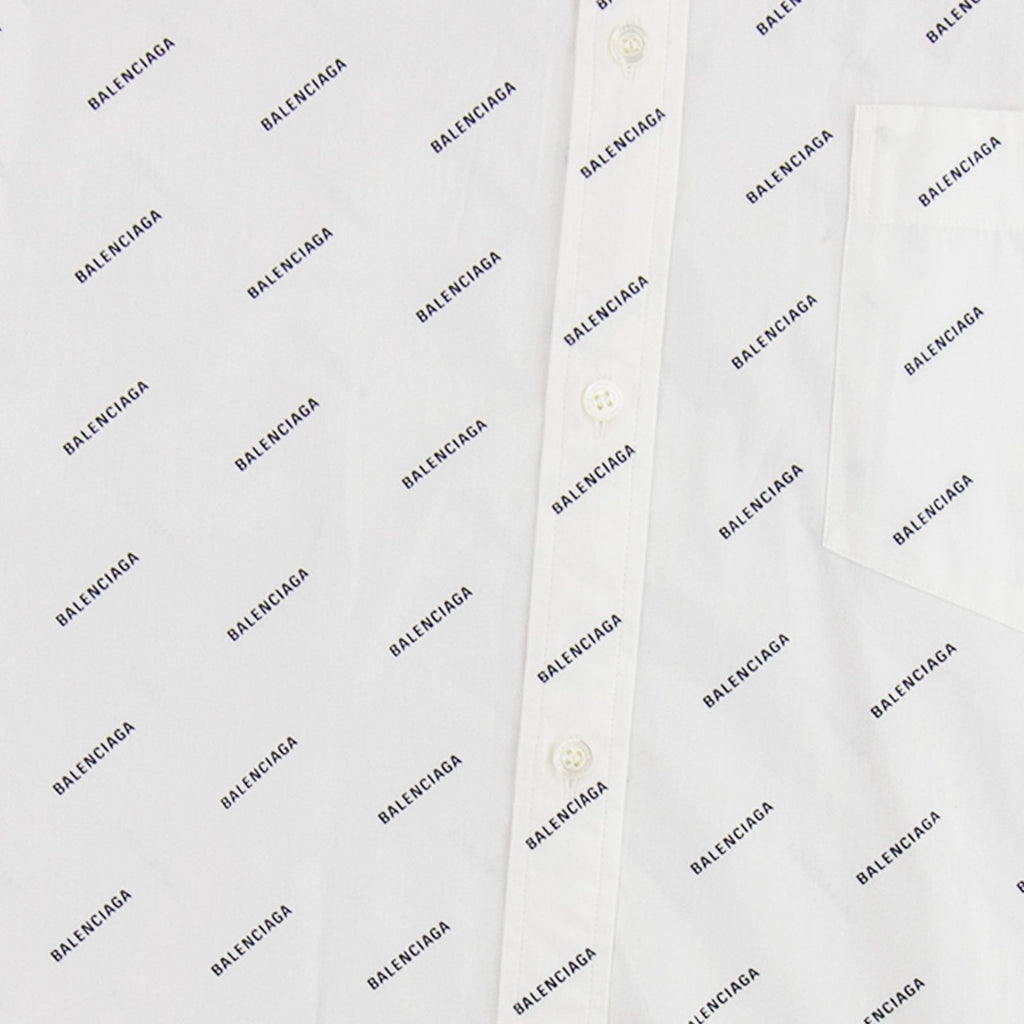 Balenciaga All Over Logo Short Sleeve Shirt White
