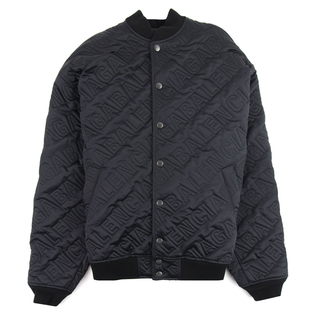 Balenciaga Allover Logo Quilted Bomber Black
