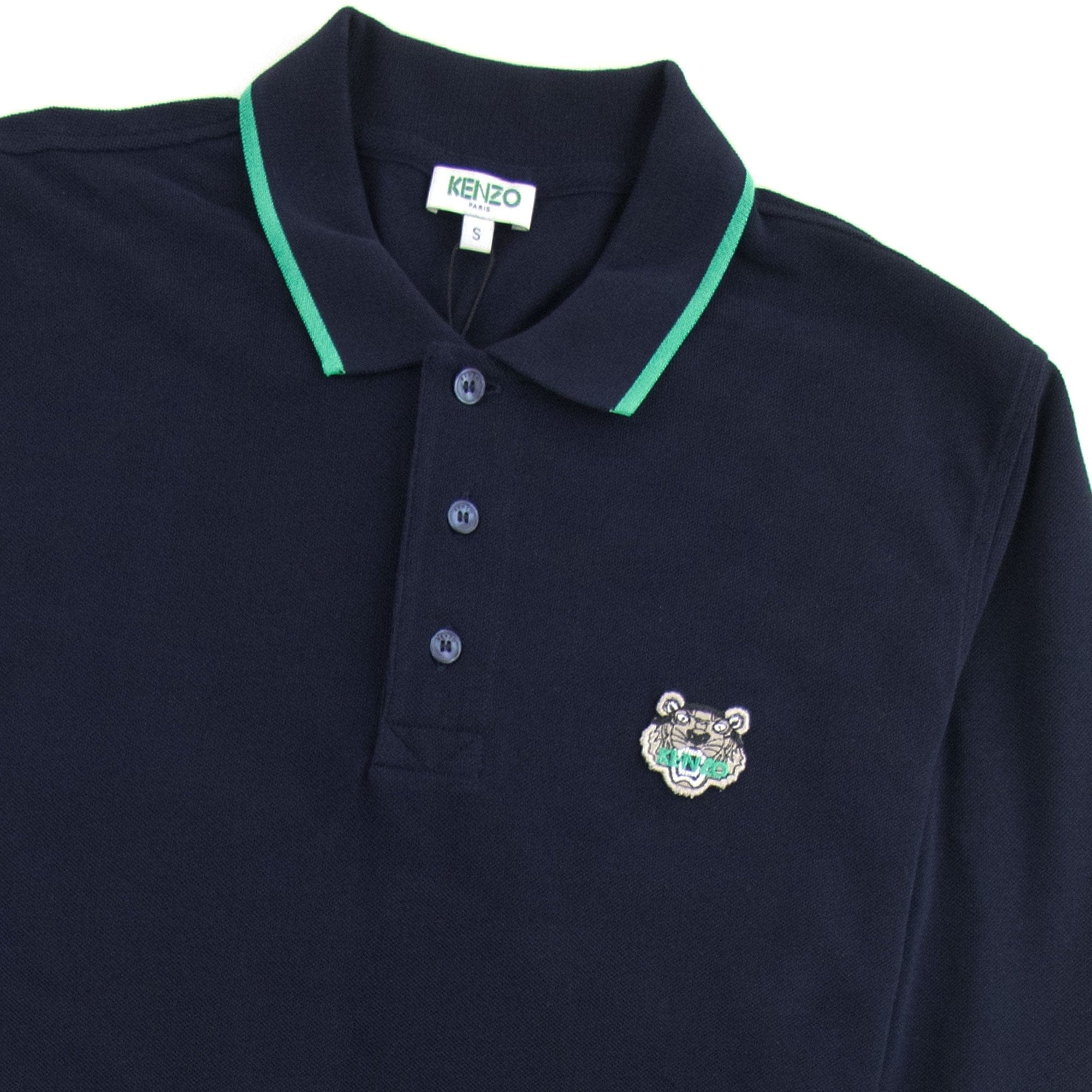 Kenzo Tiger Logo Long Sleeve Polo Navy Blue