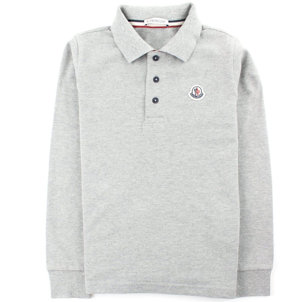Moncler Junior Logo Collar Long Sleeve Polo Grey