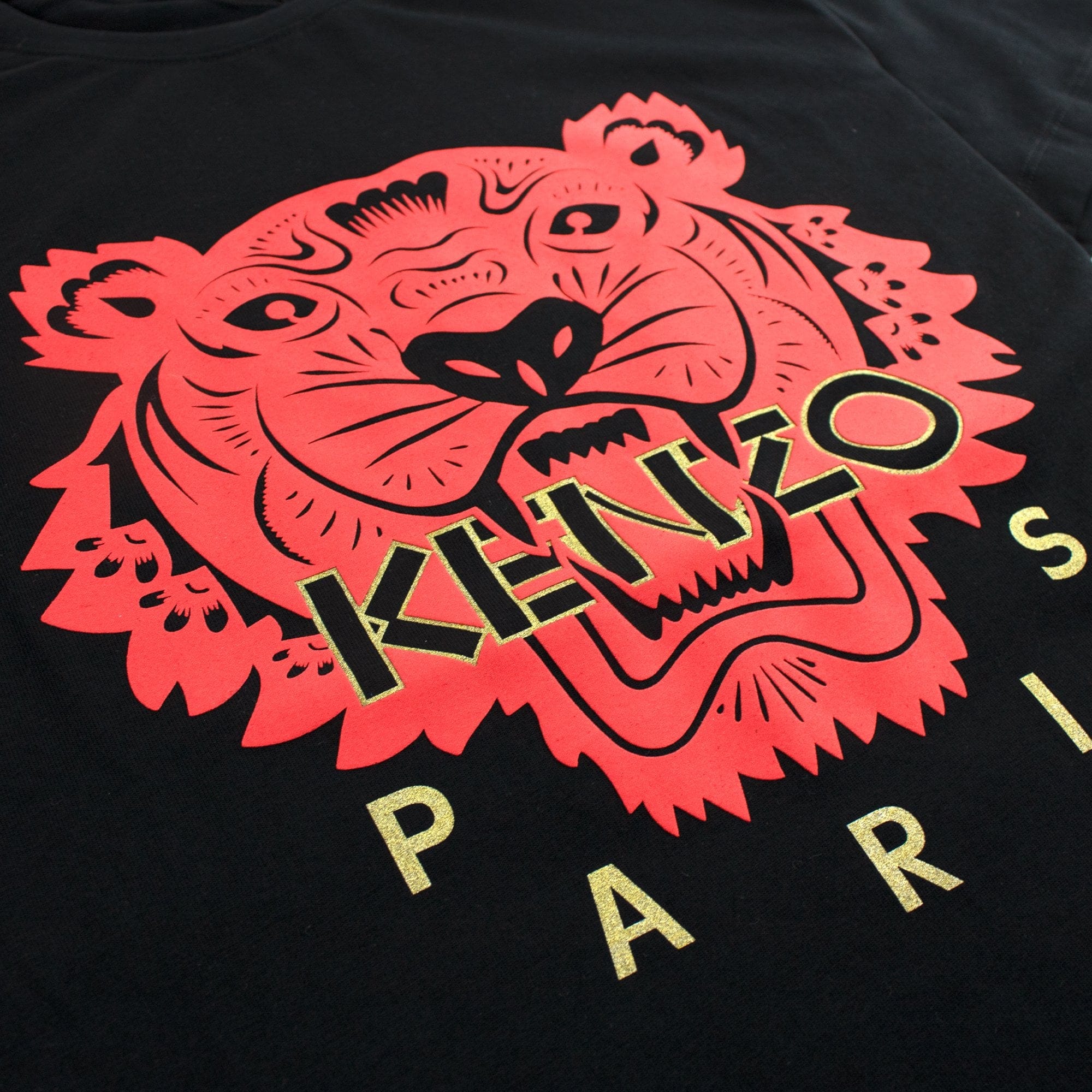 Kenzo Red Tiger Print T-shirt Black