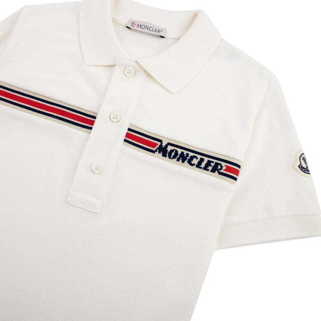 Moncler Junior Maglia Manica Chest Logo Polo Ivory 034
