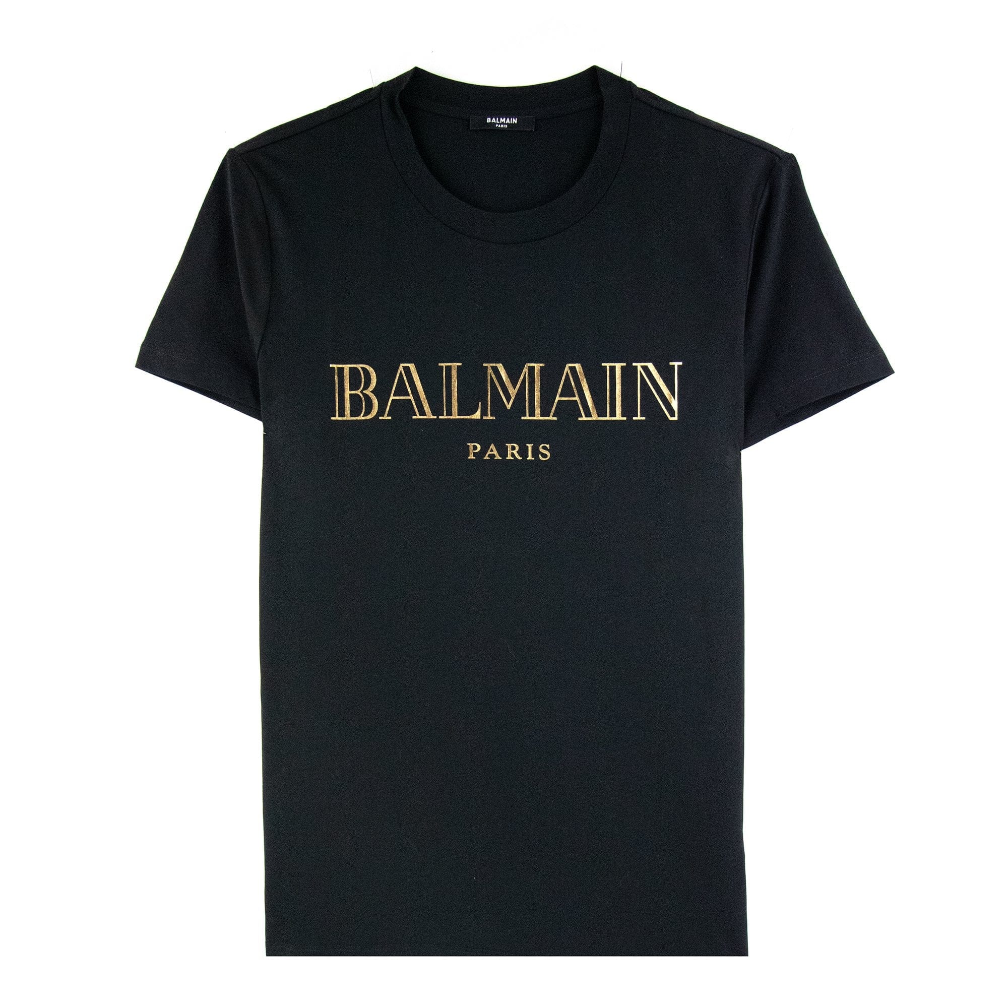 Balmain Logo Print Cotton T Shirt Black/gold