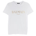 Balmain Logo Print Cotton T Shirt White/gold