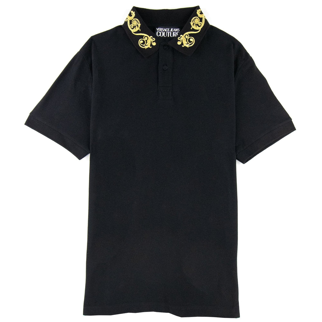 Versace Jeans Couture Cotton Polo Baroque Collar Black