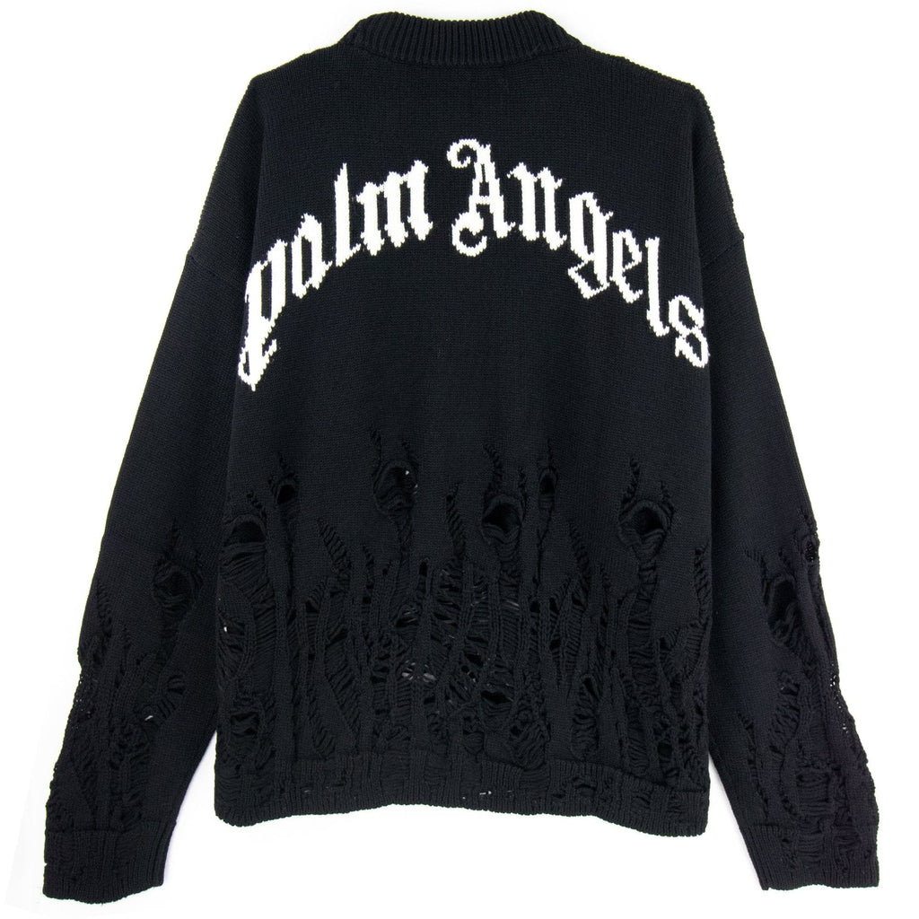 Palm Angels Distressed Flames Sweater Black/white