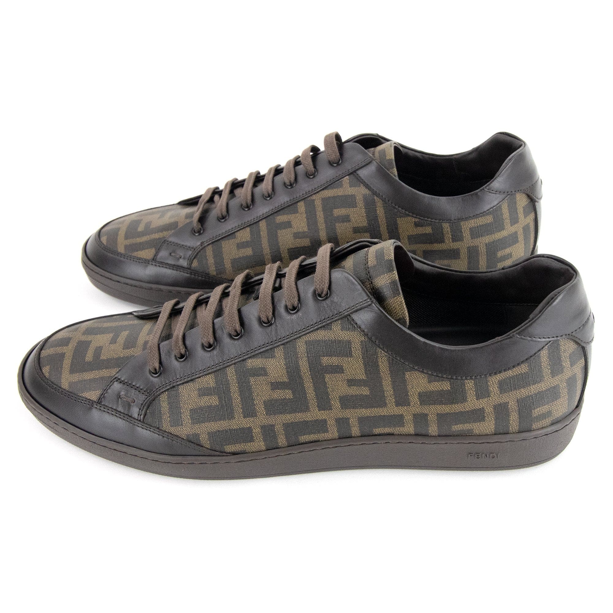 Fendi Ff Logo Leather Trainer Brown DS3