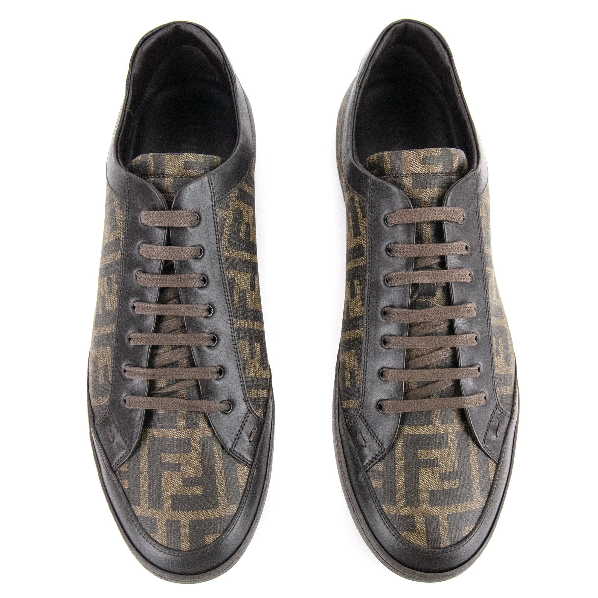 Fendi Ff Logo Leather Trainer Brown DS3
