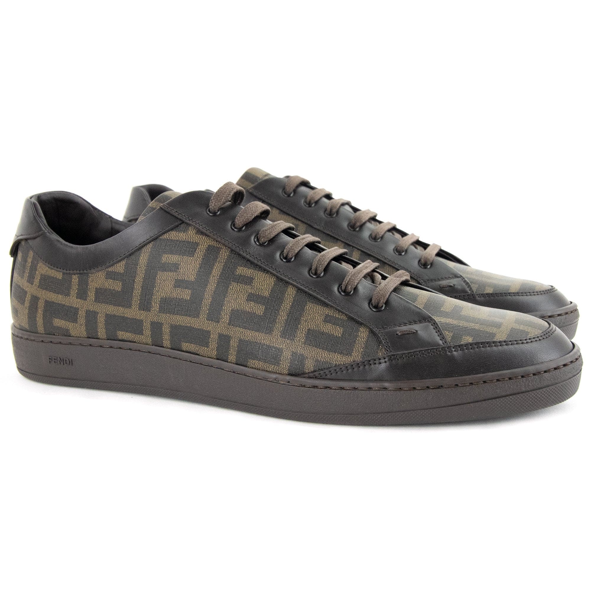 Fendi Ff Logo Leather Trainer Brown DS3