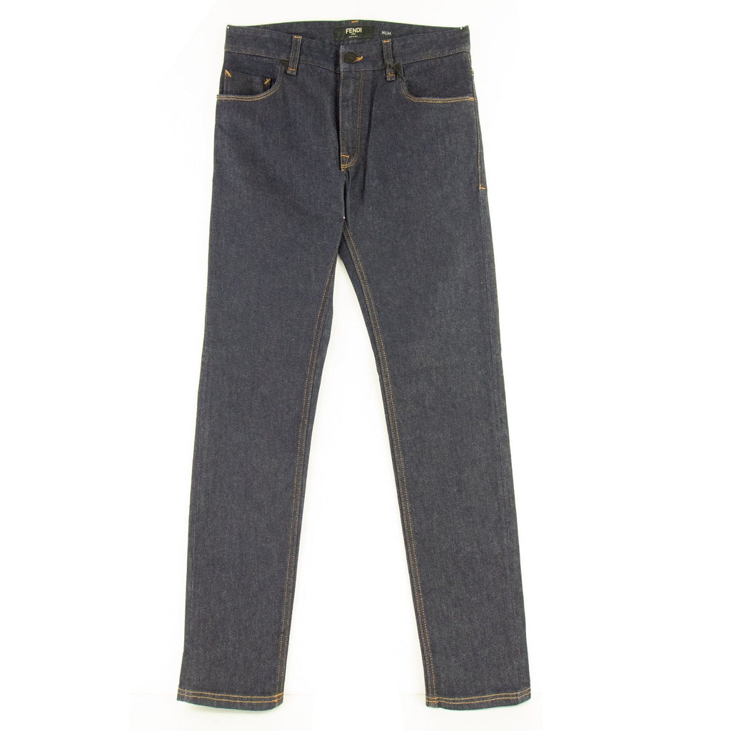 Fendi FF Pocket Logo Slim Jeans Dark Blue