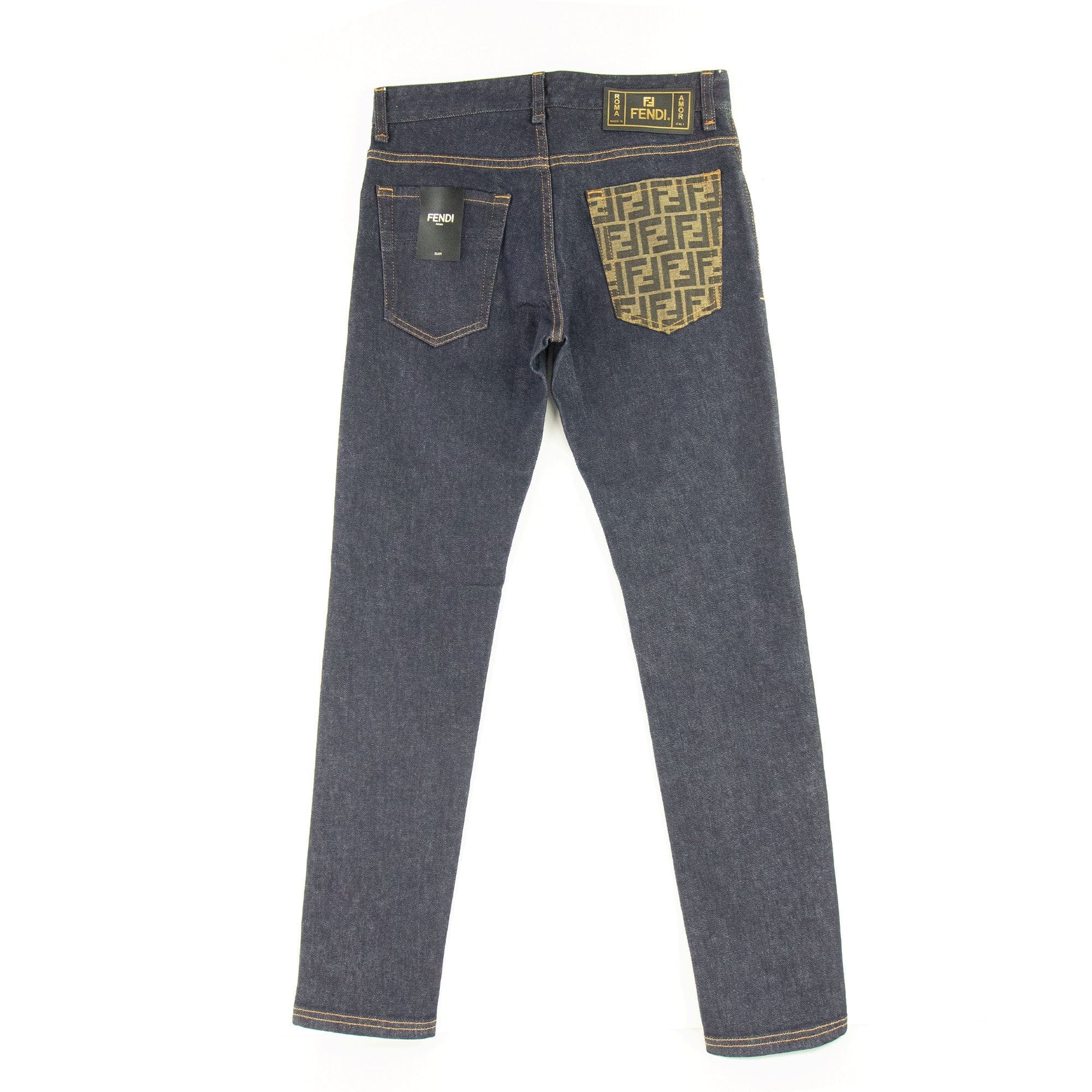 Fendi FF Pocket Logo Slim Jeans Dark Blue