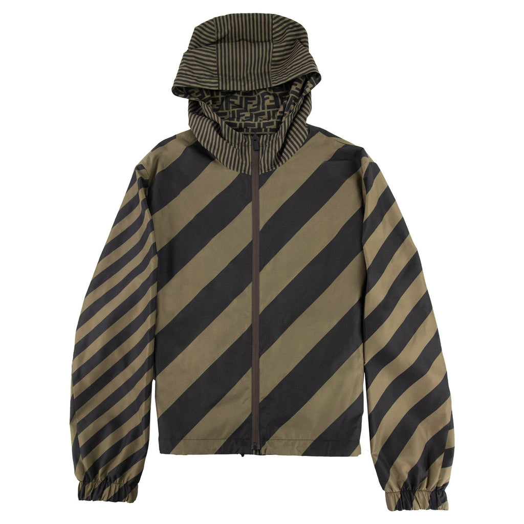 Fendi Reversible Logo Print Shell Hooded Jacket Tobacco/moro