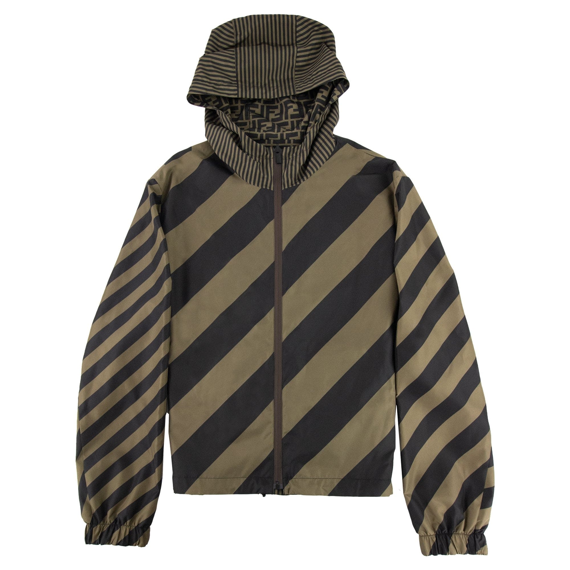 Fendi Reversible Logo Print Shell Hooded Jacket Tobacco/moro