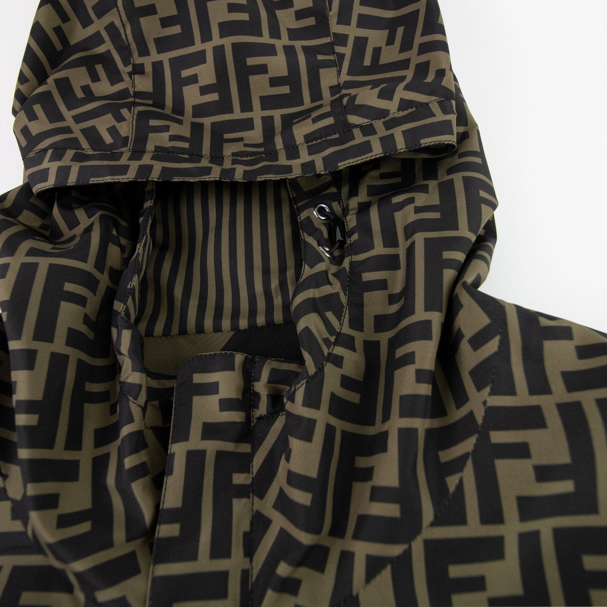 Fendi Reversible Logo Print Shell Hooded Jacket Tobacco/moro
