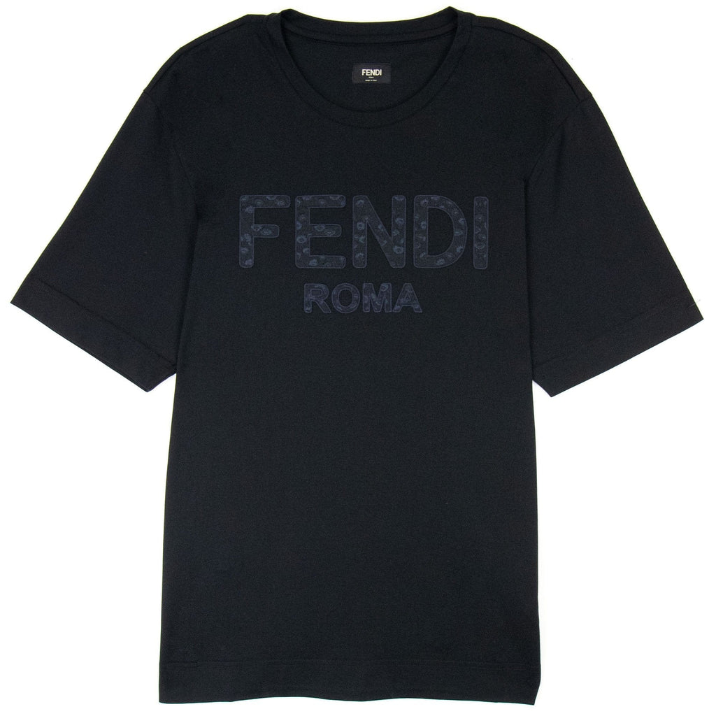 Fendi Embroidered Flower Logo Print T Shirt Black