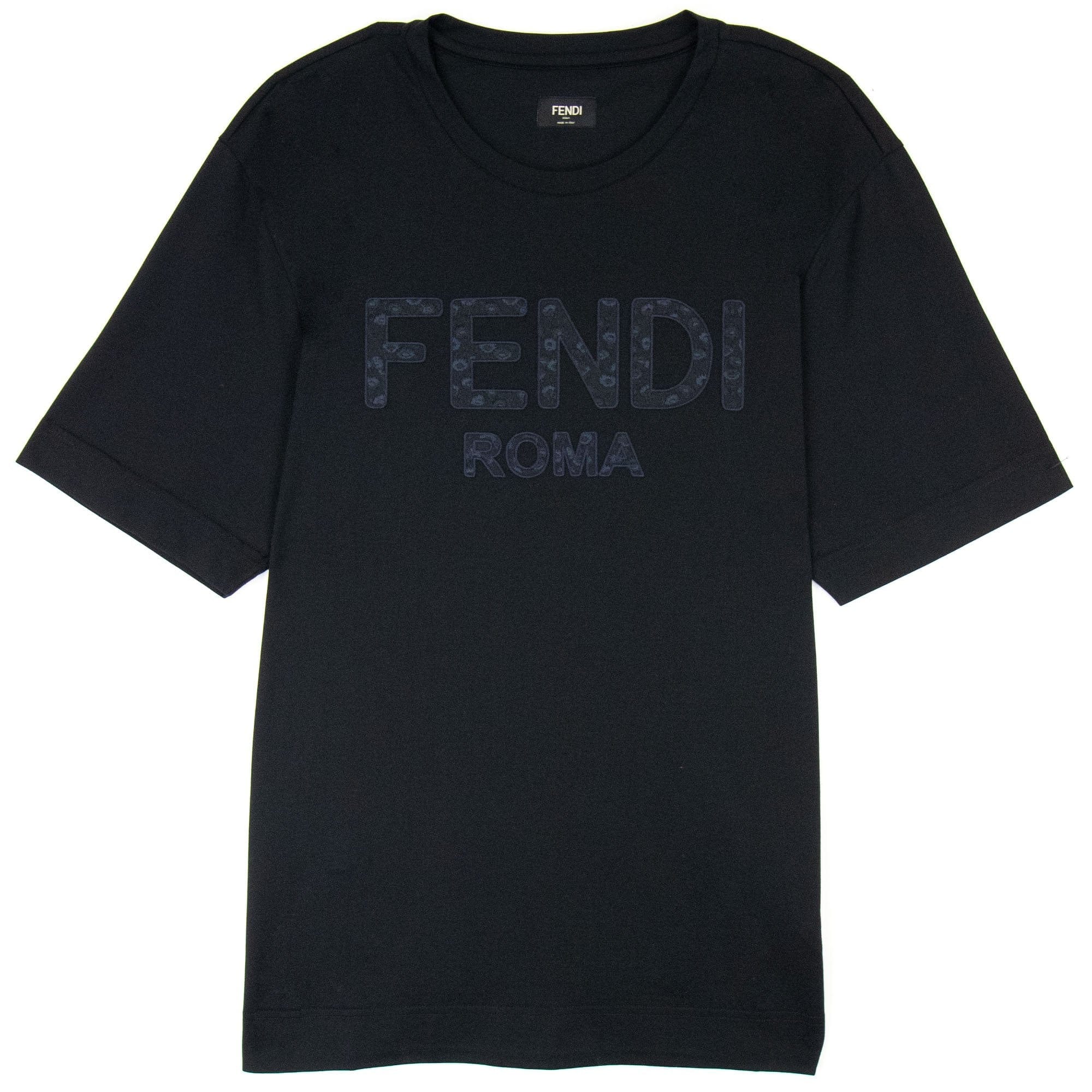 Fendi Embroidered Flower Logo Print T Shirt Black