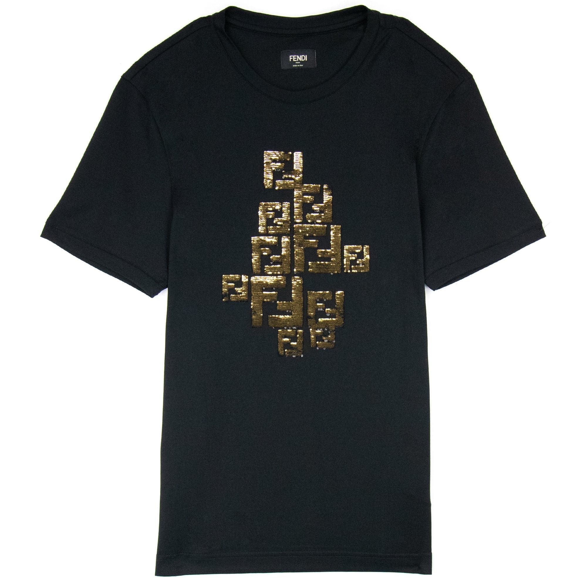 Fendi Golden Shiny FF Logo T Shirt Black
