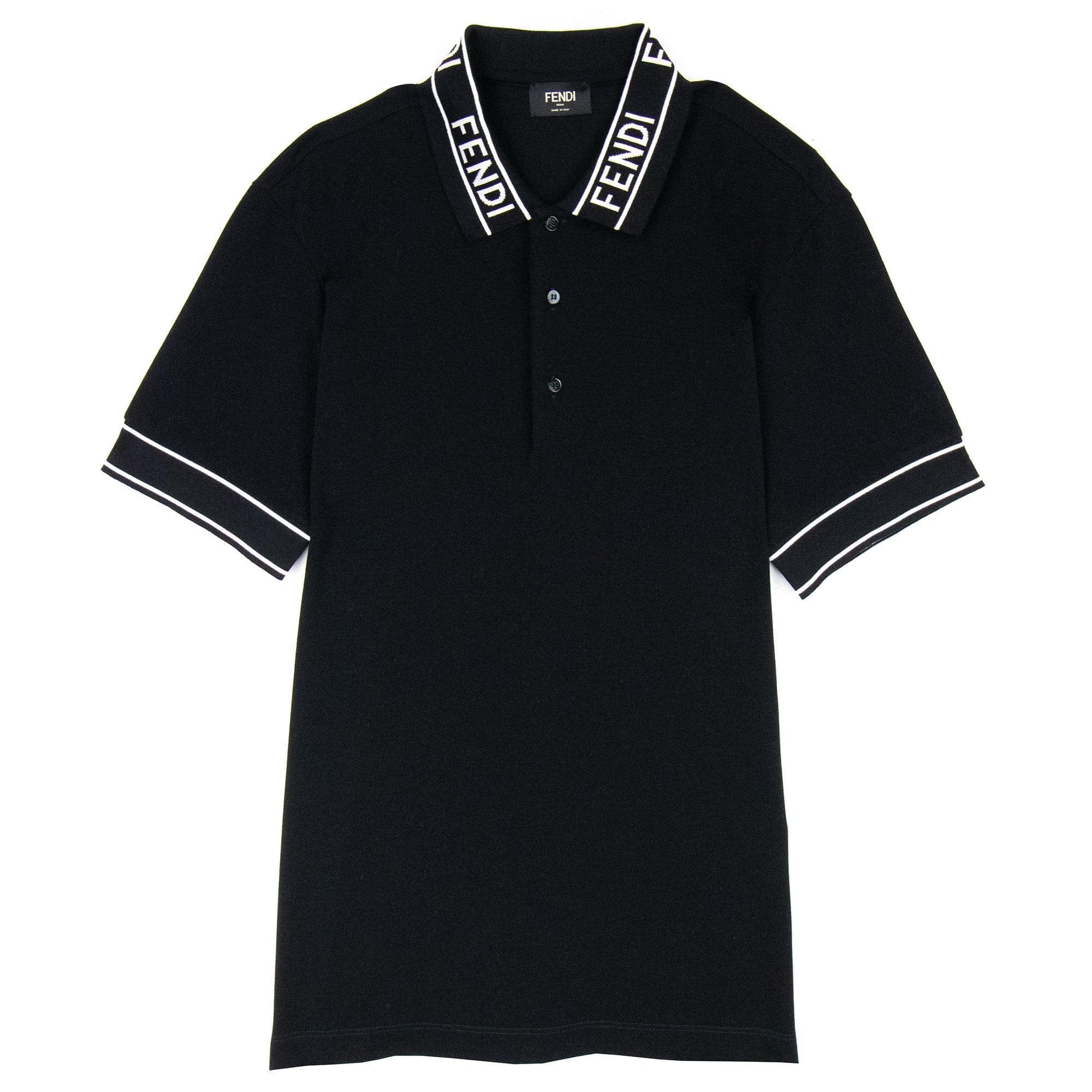 Fendi Collar Logo Print S/S Polo Shirt Black