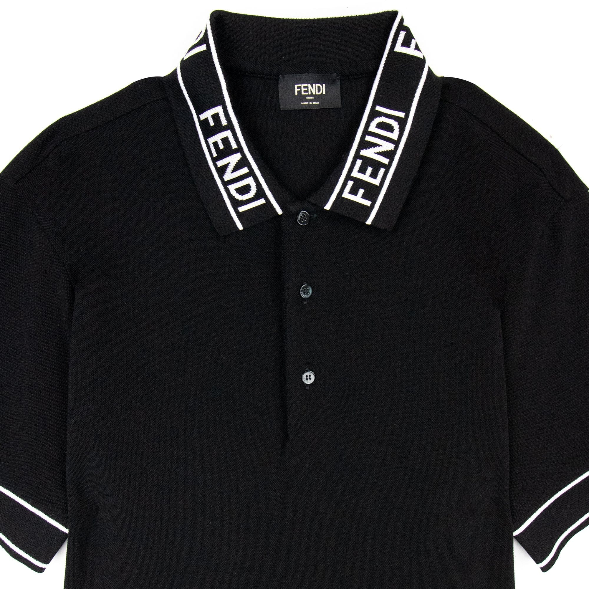 Fendi Collar Logo Print S/S Polo Shirt Black