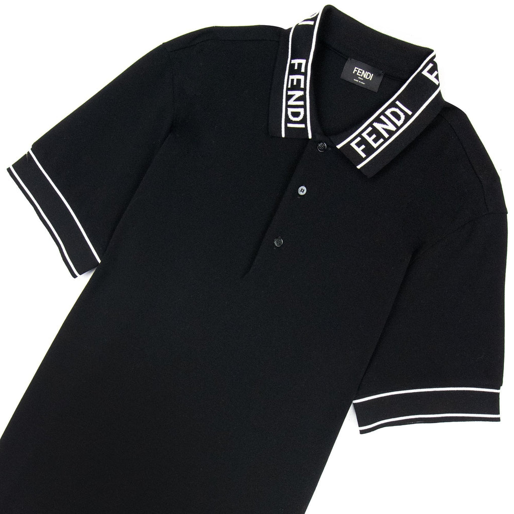 Fendi Collar Logo Print S/S Polo Shirt Black